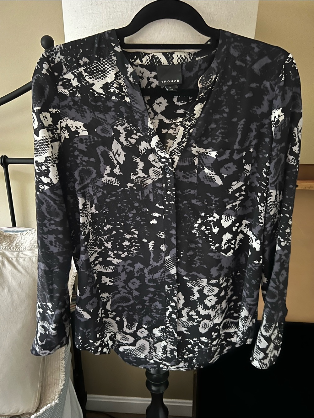 Trouve Silk Abstract Reptile Print Blouse